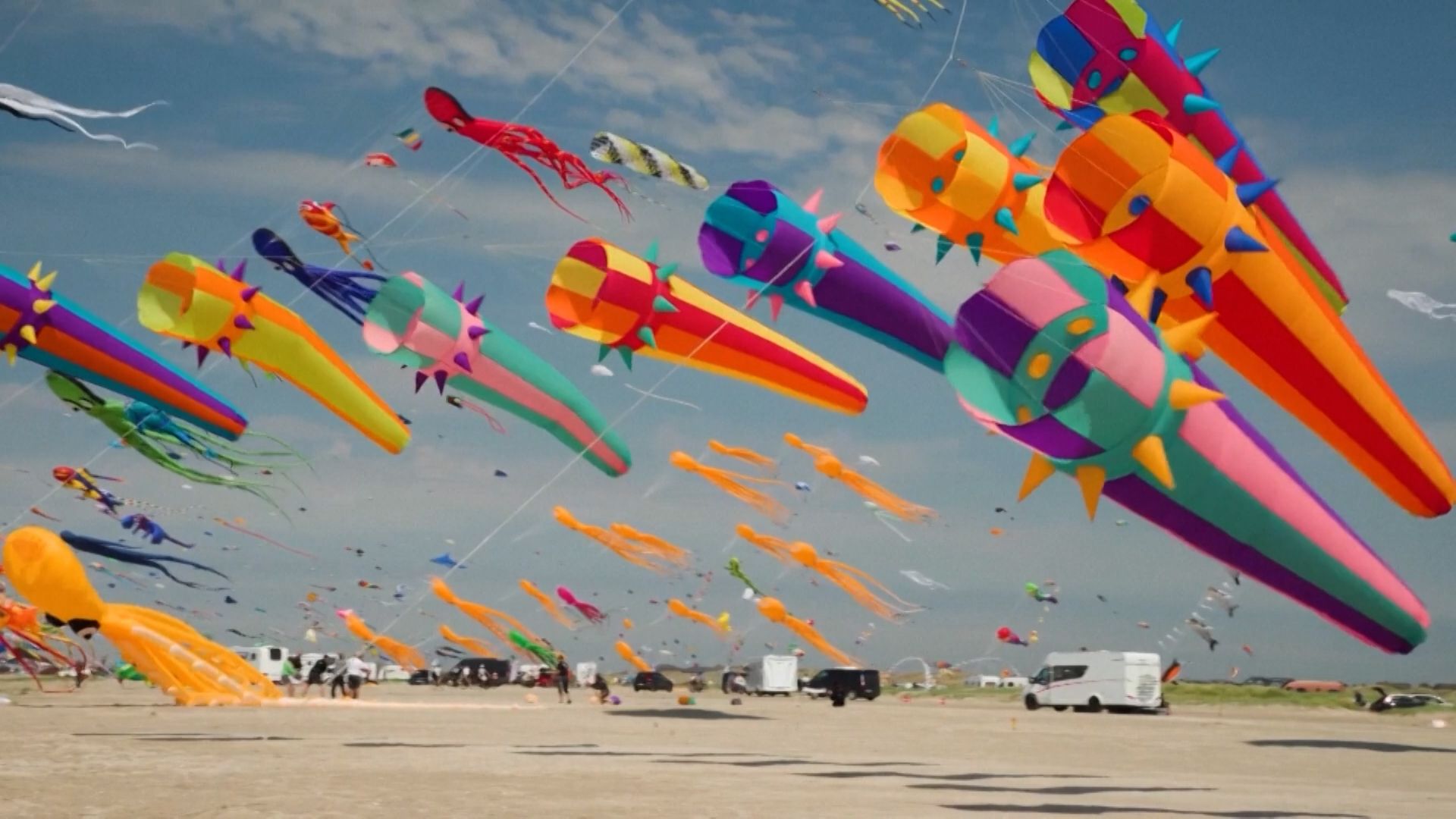 Denmarks annual beach festival features thousands of kites in the air