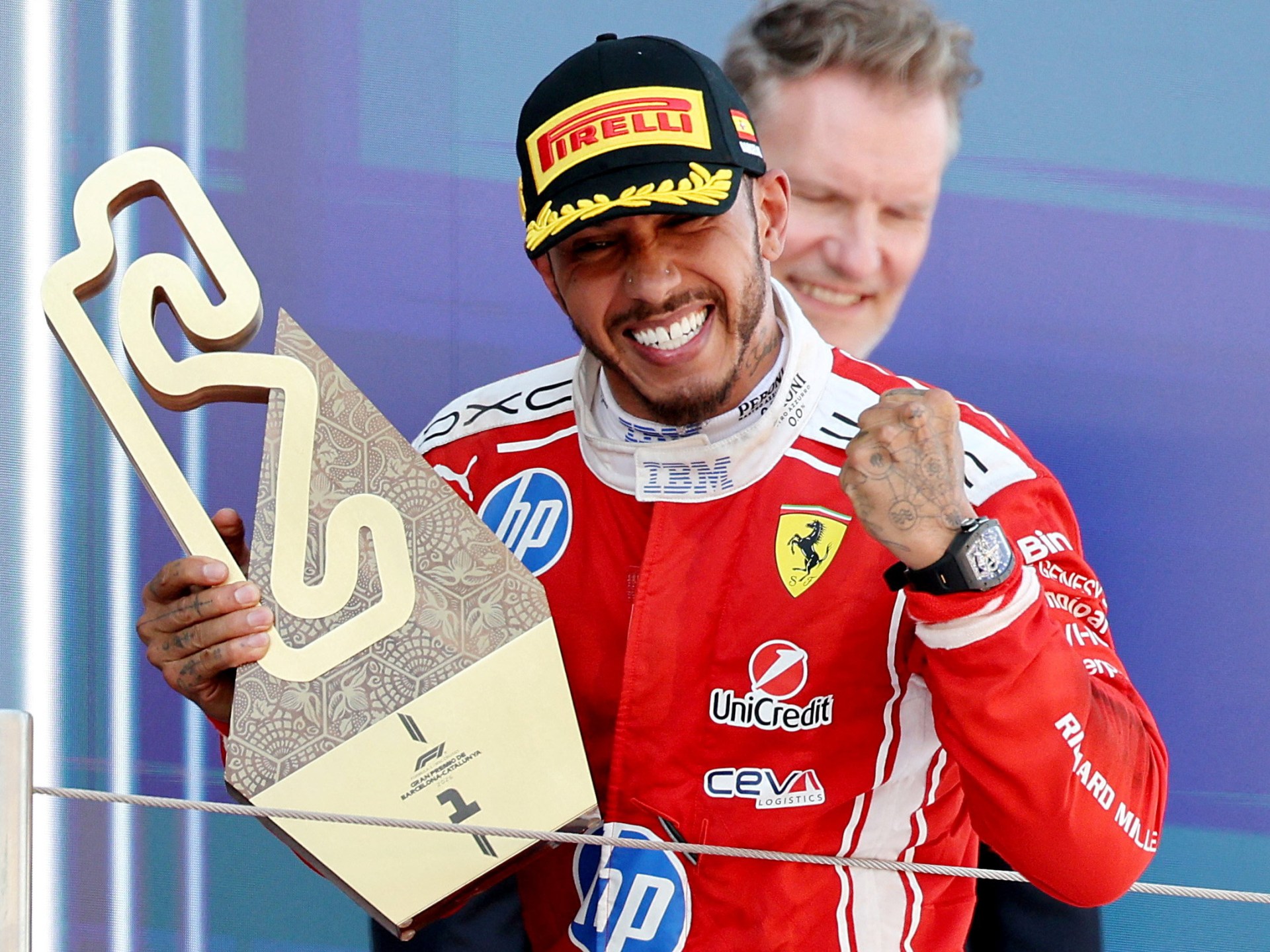 Lewis Hamilton claims first F1 victory with Ferrari at Barcelona
