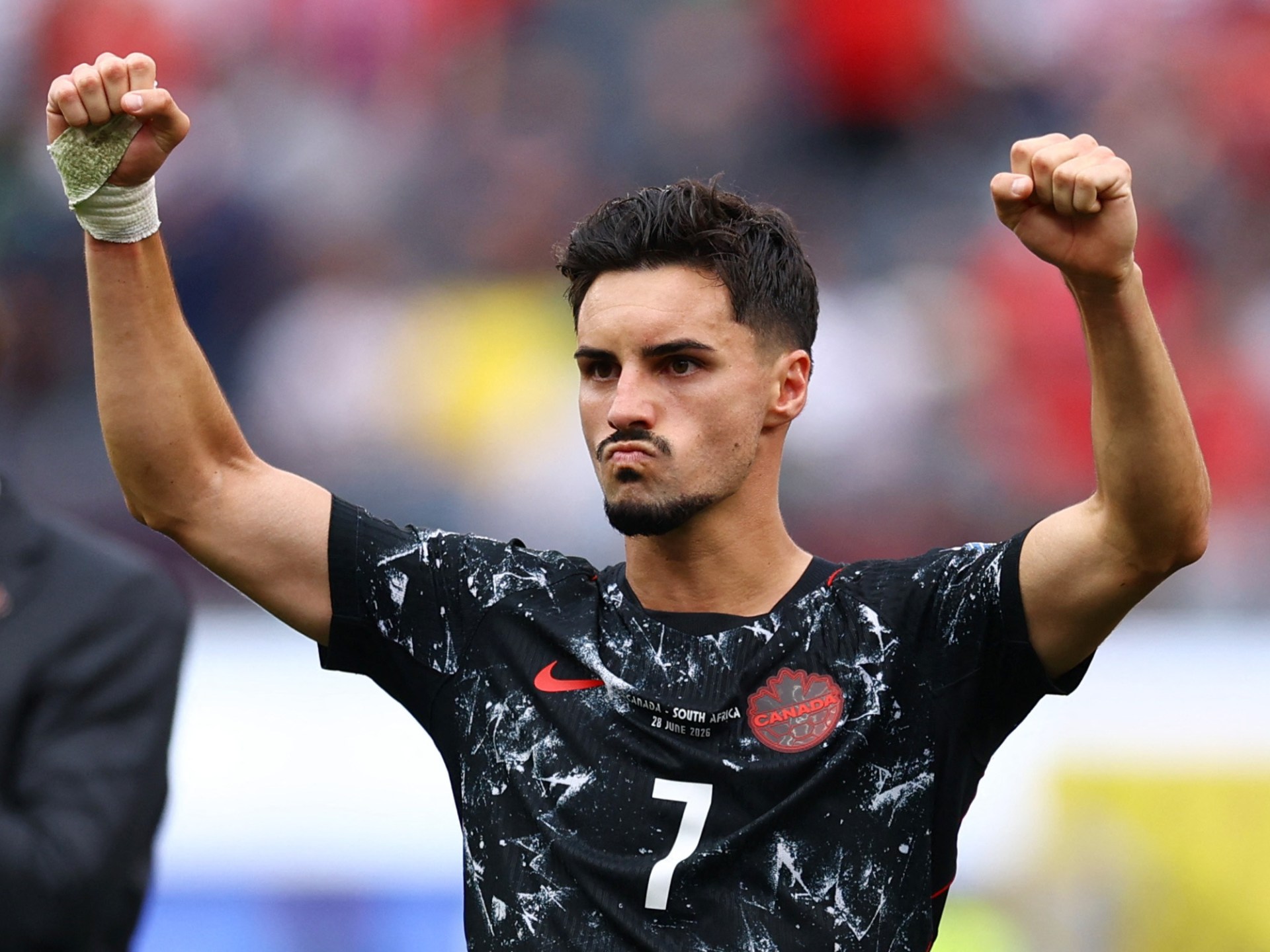 Stephen Eustaquio scores for Canada in international soccer match